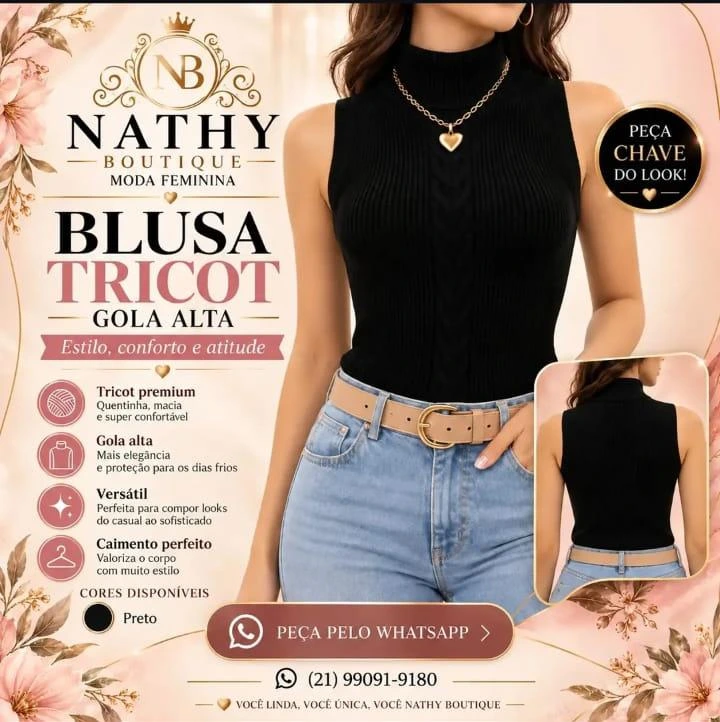 Blusa tricot gola alta