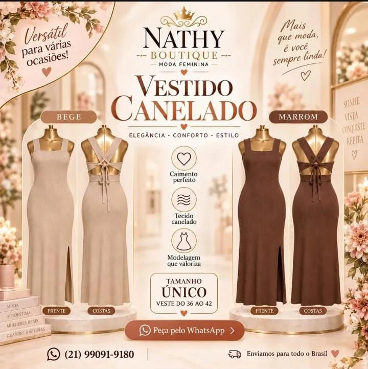 Vestido canelado bege e marrom