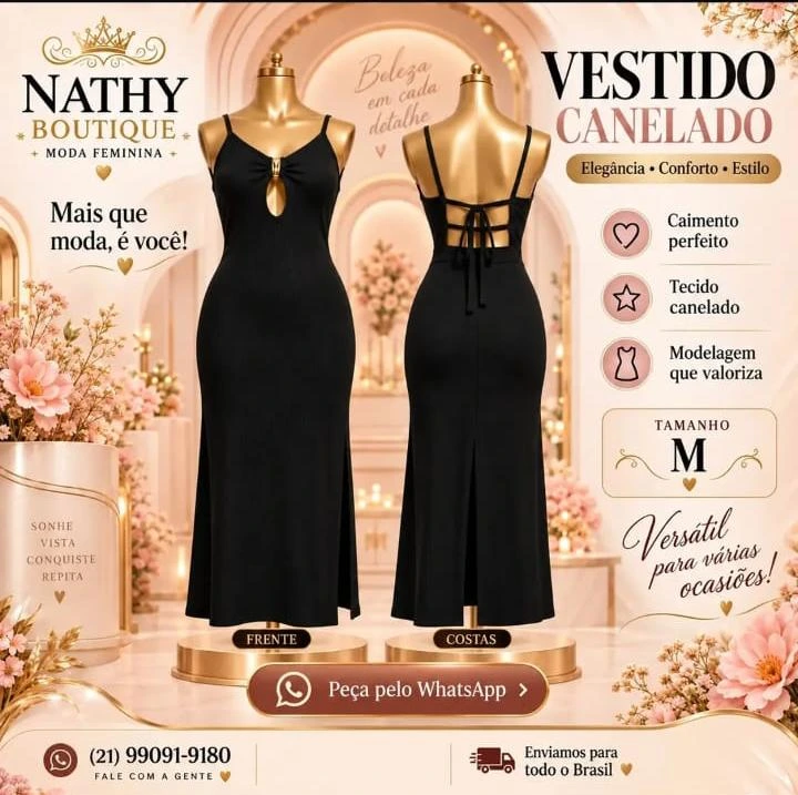 Vestido canelado preto